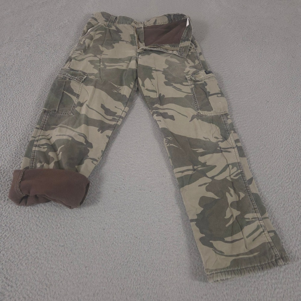Wrangler Pants Mens 30x32 Camo Fleece Lined Cargo Straight Leg Outdoor Utility